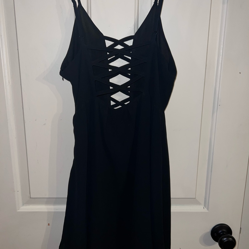 Millau LF Black Chiffon Lace-Up Mini Dress Flowy Strappy Fit & Flare Small - Picture 3 of 9
